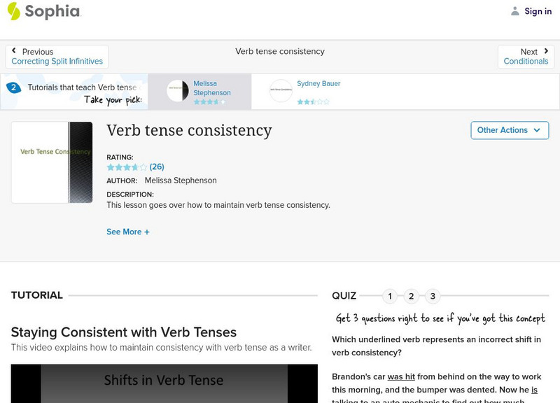 Sophia: Verb Tense Consistency: Lesson 2 Unit Plan Sophia: Verb Tense Consistency: Lesson 2 Unit Plan