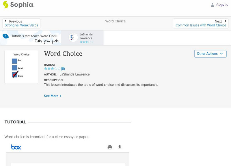 Sophia: Word Choice: Lesson 2 PPT Sophia: Word Choice: Lesson 2 PPT
