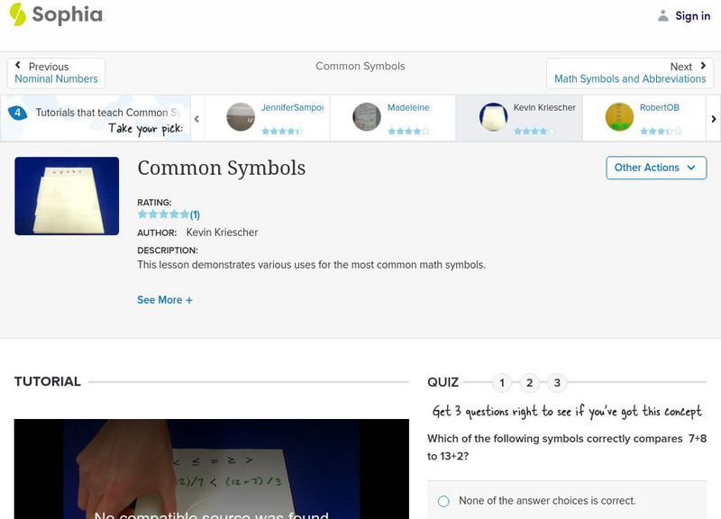 Sophia: Common Symbols: Lesson 3 Instructional Video Sophia: Common Symbols: Lesson 3 Instructional Video