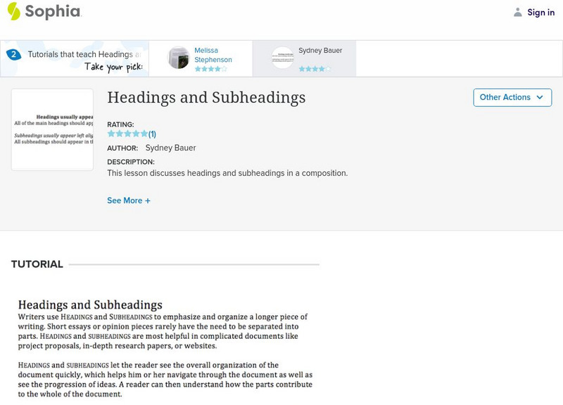 Sophia: Headings and Subheadings: Lesson 5 Instructional Video Sophia: Headings and Subheadings: Lesson 5 Instructional Video