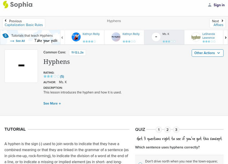 Sophia: Hyphens: Lesson 5 Audio Sophia: Hyphens: Lesson 5 Audio