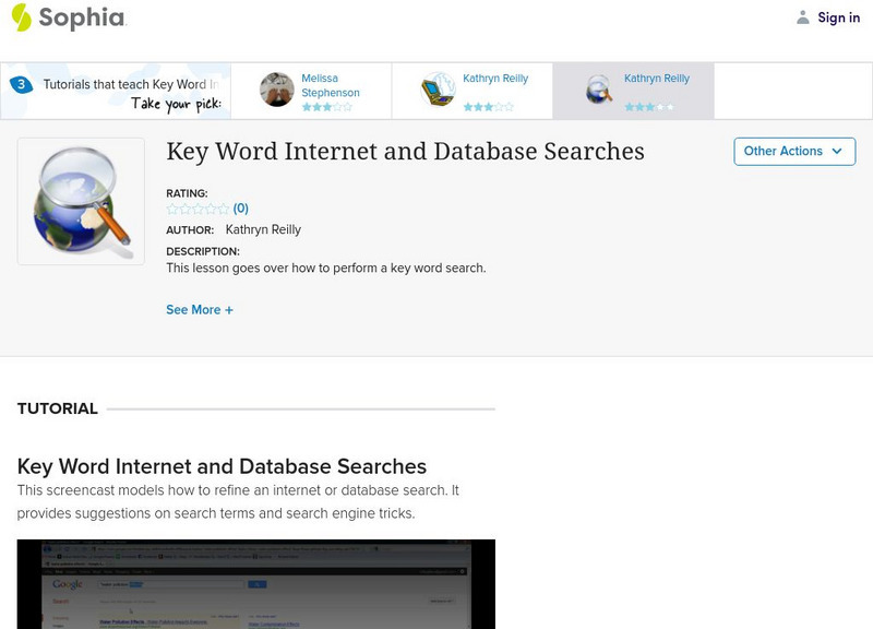 Sophia: Key Word Internet and Database Searches: Lesson 3 Instructional Video