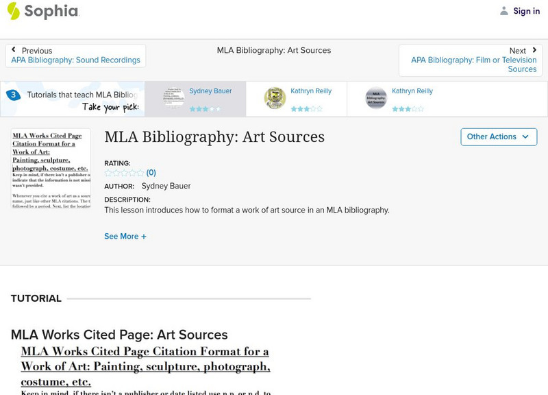Sophia: Mla Bibliography: Art Sources: Lesson 3 Instructional Video