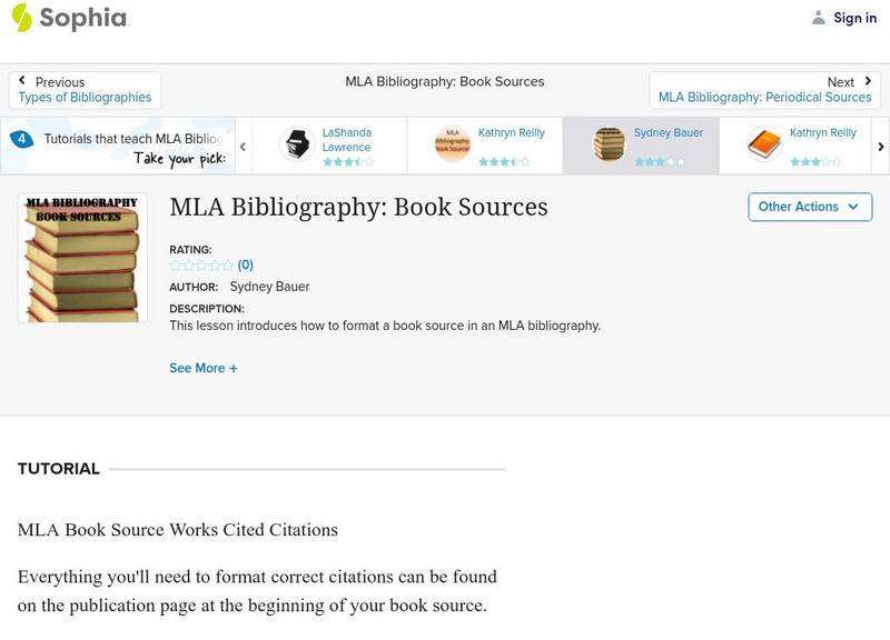 Sophia: Mla Bibliography: Book Sources: Lesson 3 Instructional Video