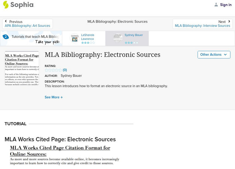 Sophia: Mla Bibliography: Electronic Sources: Lesson 1 Instructional Video