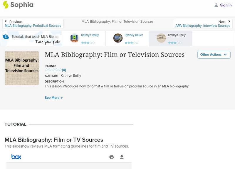 Sophia: Mla Bibliography: Film or Television Sources: Lesson 3 Instructional Video