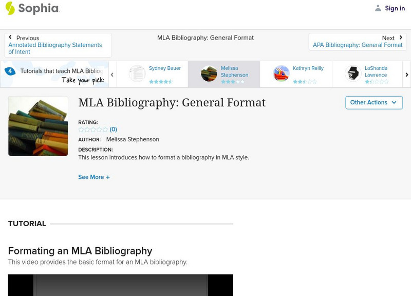Sophia: Mla Bibliography: General Format: Lesson 1 Instructional Video