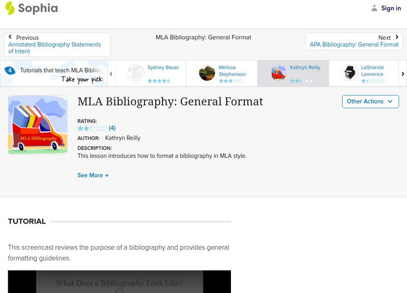 Sophia: Mla Bibliography: General Format: Lesson 3 Instructional Video