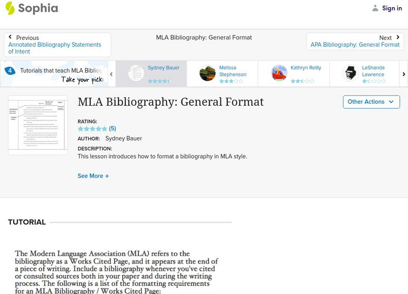 Sophia: Mla Bibliography: General Format: Lesson 4 Instructional Video