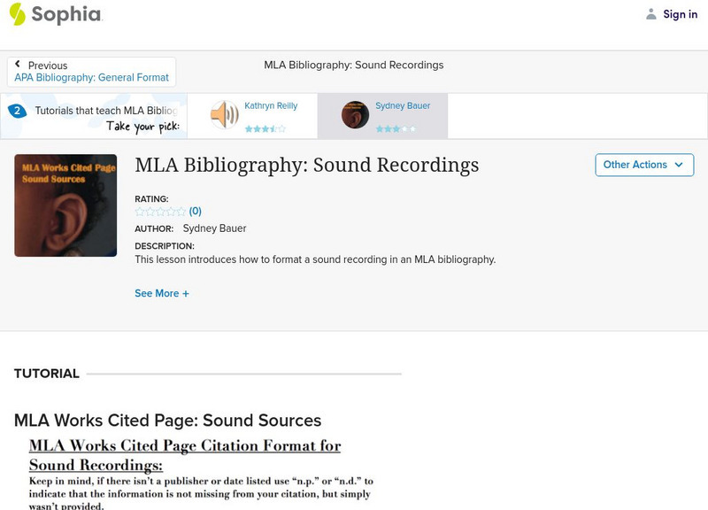 Sophia: Mla Bibliography: Sound Recordings: Lesson 1 Instructional Video