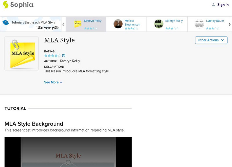 Sophia: Mla Style: Lesson 1 Instructional Video Sophia: Mla Style: Lesson 1 Instructional Video