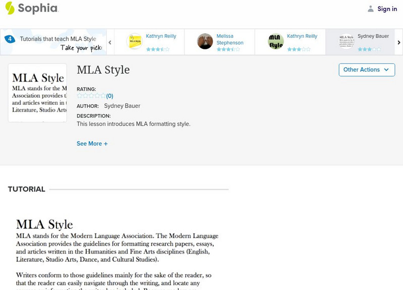 Sophia: Mla Style: Lesson 4 Handout Sophia: Mla Style: Lesson 4 Handout