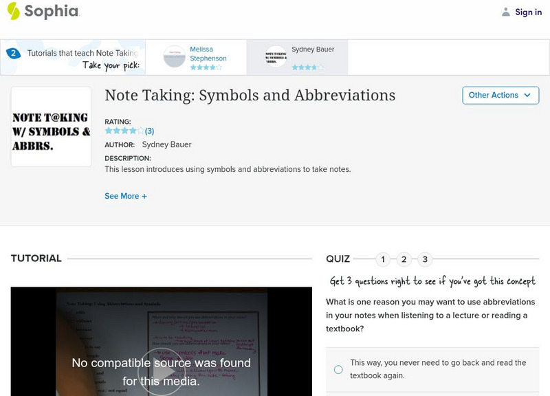Sophia: Note Taking: Symbols and Abbreviations: Lesson 1 Instructional Video