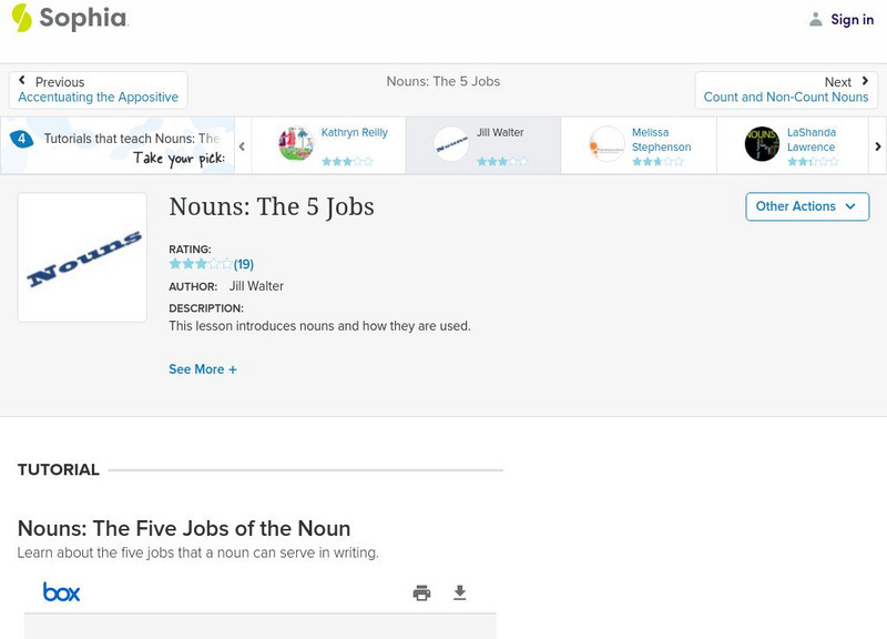 Sophia: Nouns: The 5 Jobs Instructional Video