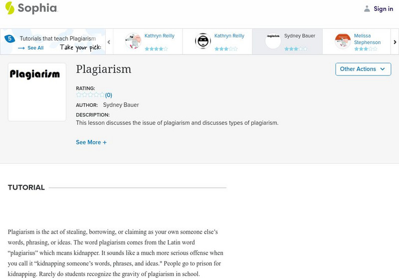 Sophia: Plagiarism: Lesson 3 Instructional Video Sophia: Plagiarism: Lesson 3 Instructional Video