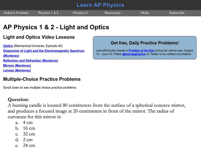 Learn Ap Physics: Physics B: Light and Optics Instructional Video Learn Ap Physics: Physics B: Light and Optics Instructional Video