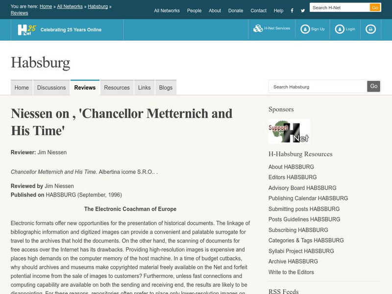 H Net: The Memoirs of Prince Metternich Primary H Net: The Memoirs of Prince Metternich Primary