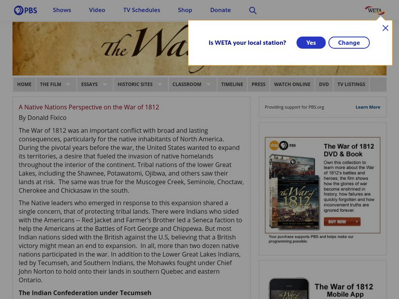 Pbs: A Native Nations Perspective on the War of 1812 Article Pbs: A Native Nations Perspective on the War of 1812 Article