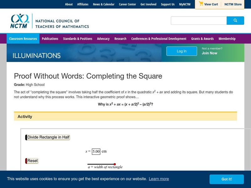 Nctm: Illuminations: Proof Without Words Completing the Square Interactive Nctm: Illuminations: Proof Without Words Completing the Square Interactive
