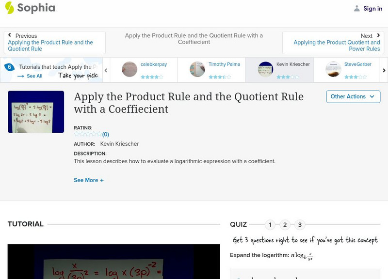Sophia: Apply the Product Rule and the Quotient Rule With a Coeffiecient Instructional Video Sophia: Apply the Product Rule and the Quotient Rule With a Coeffiecient Instructional Video