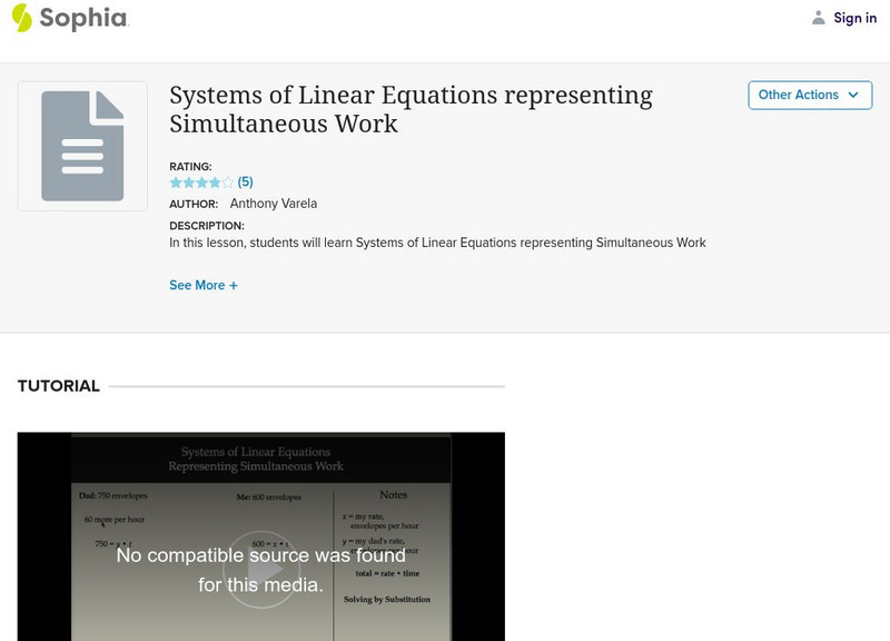 Sophia: Systems of Linear Equations Representing Simultaneous Work Instructional Video