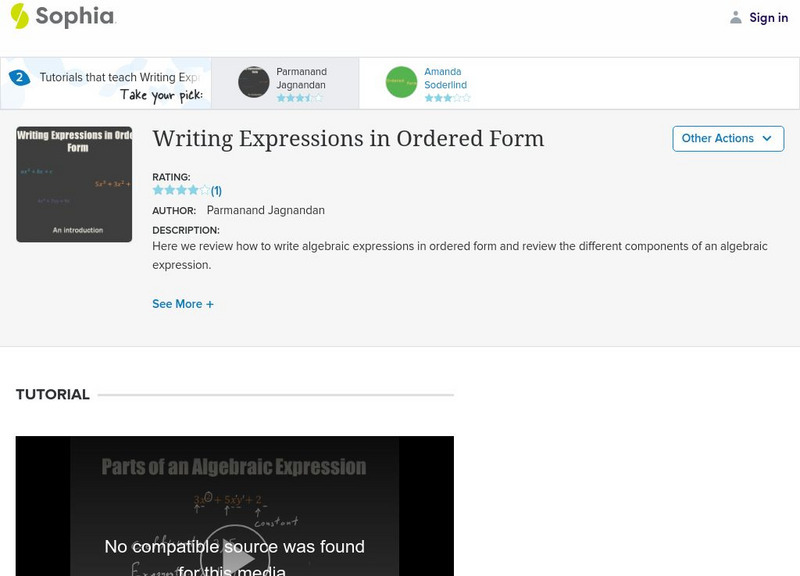 Sophia: Writing Expressions in Ordered Form #1 Instructional Video Sophia: Writing Expressions in Ordered Form #1 Instructional Video