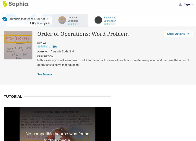 Sophia: Order of Operations: Word Problem Instructional Video Sophia: Order of Operations: Word Problem Instructional Video