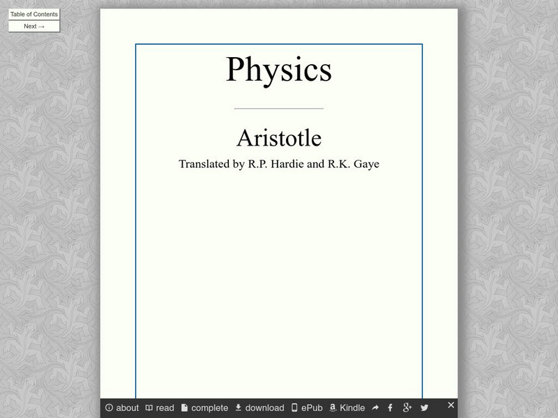 University of Adelaide: Etext of Aristotle's Physics eBook University of Adelaide: Etext of Aristotle's Physics eBook