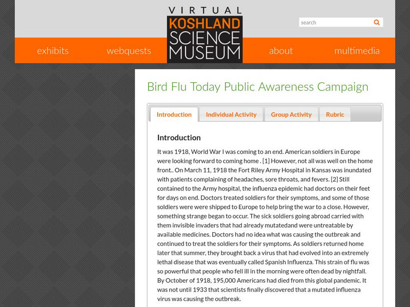 Marian Koshland Science Museum: Bird Flu Today Public Awareness Campaign Lesson Plan Marian Koshland Science Museum: Bird Flu Today Public Awareness Campaign Lesson Plan
