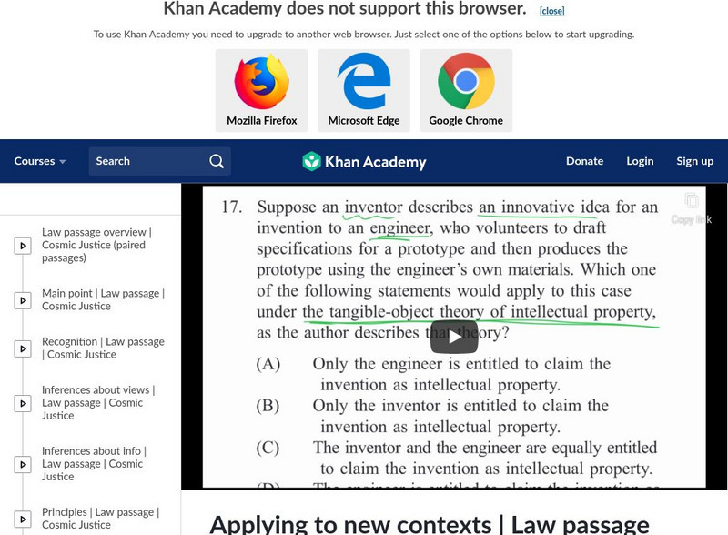 Khan Academy: Applying to New Contexts Law Passage Copyright Instructional Video Khan Academy: Applying to New Contexts Law Passage Copyright Instructional Video