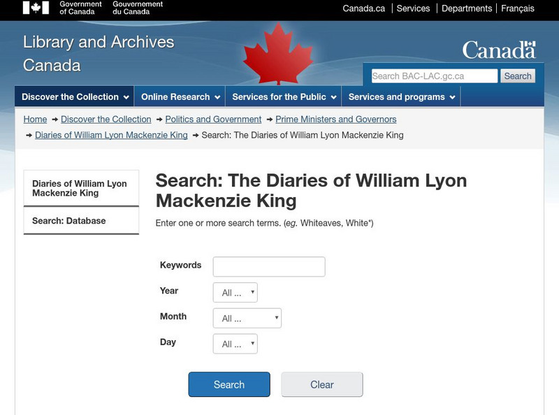 The Diaries of William Lyon Mackenzie King Website