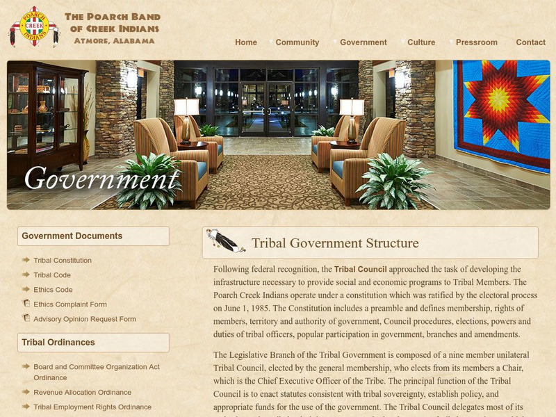 Poarch Band of Creek Indians: Tribal Government Structure Website Poarch Band of Creek Indians: Tribal Government Structure Website