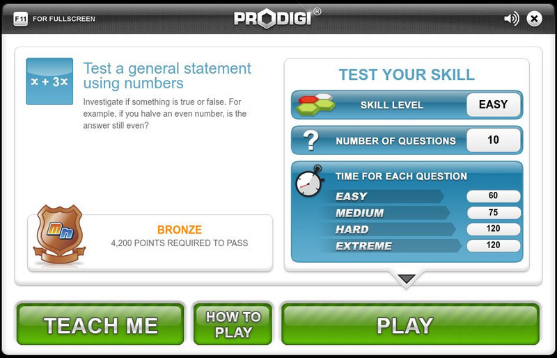 Mangahigh: Algebra: Test a General Statement Using Numbers Interactive Mangahigh: Algebra: Test a General Statement Using Numbers Interactive