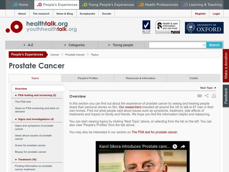 Health Talk Online: Prostate Cancer Website
