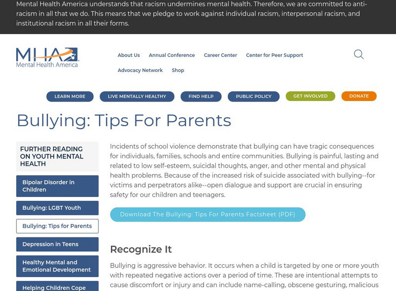 Mental Health America: Mental Health Info: Bullying: What to Do About It Website Mental Health America: Mental Health Info: Bullying: What to Do About It Website