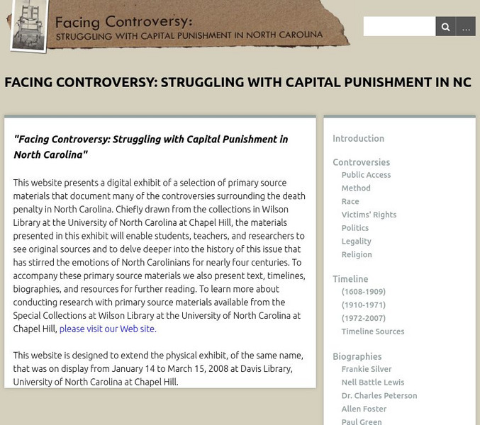 Unc Library: Facing Controversy: Capital Punishment in North Carolina Unit Plan Unc Library: Facing Controversy: Capital Punishment in North Carolina Unit Plan