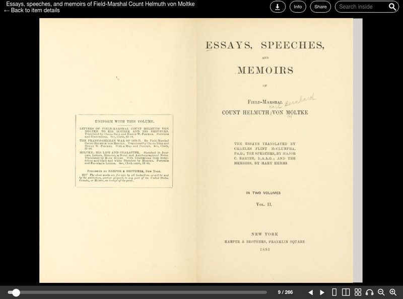 Essays, Speeches, and Memoirs of Field Marshall Count Helmuth Von Moltke Primary Essays, Speeches, and Memoirs of Field Marshall Count Helmuth Von Moltke Primary