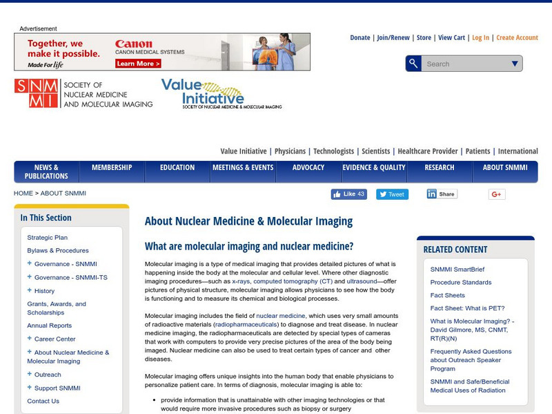 Society of Nuclear Medicine: What Is Nuclear Medicine? Website Society of Nuclear Medicine: What Is Nuclear Medicine? Website