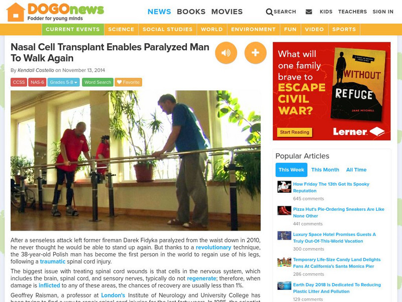 Dogo News: Nasal Cell Transplant Enables Paralyzed Man to Walk Article