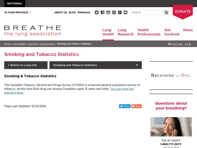 Canadian Lung Association: Smoking and Tobacco Statistics Website Canadian Lung Association: Smoking and Tobacco Statistics Website