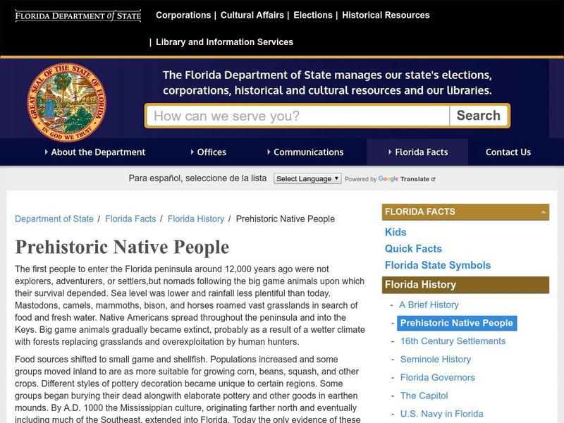 Florida Historical Resources: Prehistoric Native Americans of Florida Handout Florida Historical Resources: Prehistoric Native Americans of Florida Handout