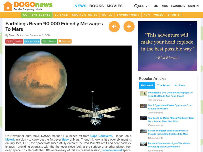 Dogo News: Earthlings Beam 90,000 Friendly Messages to Mars Article Dogo News: Earthlings Beam 90,000 Friendly Messages to Mars Article