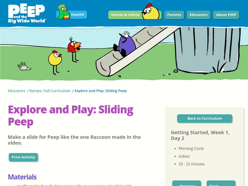 Wgbh: Peep and the Big Wide World: Explore and Play: Sliding Peep Activity Wgbh: Peep and the Big Wide World: Explore and Play: Sliding Peep Activity