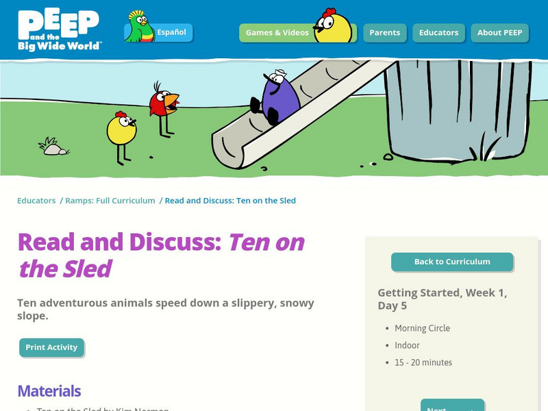 Wgbh: Peep and the Big Wide World: Read and Discuss: Ten on the Sled Lesson Plan Wgbh: Peep and the Big Wide World: Read and Discuss: Ten on the Sled Lesson Plan
