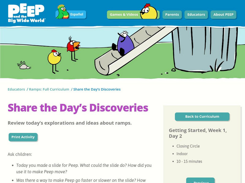 Wgbh: Peep and the Big Wide World: Share the Day's Discoveries Lesson Plan Wgbh: Peep and the Big Wide World: Share the Day's Discoveries Lesson Plan