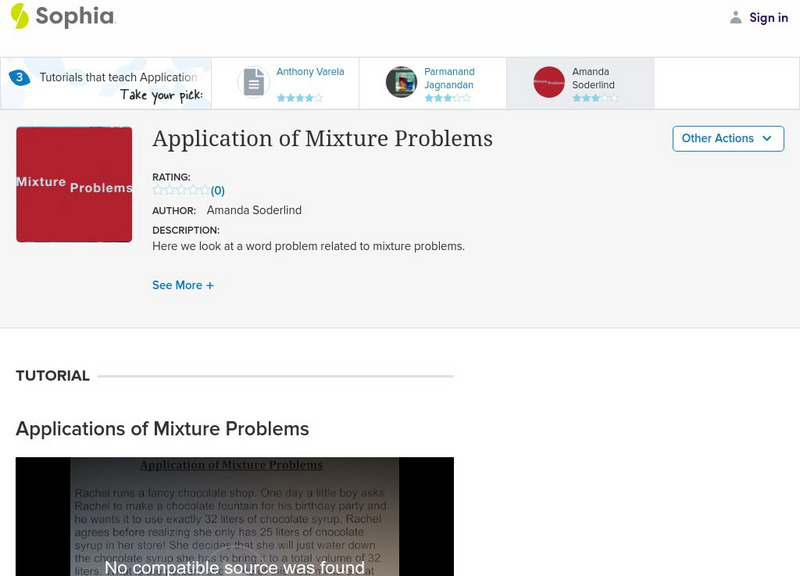 Sophia: Applications of Mixture Problems Instructional Video