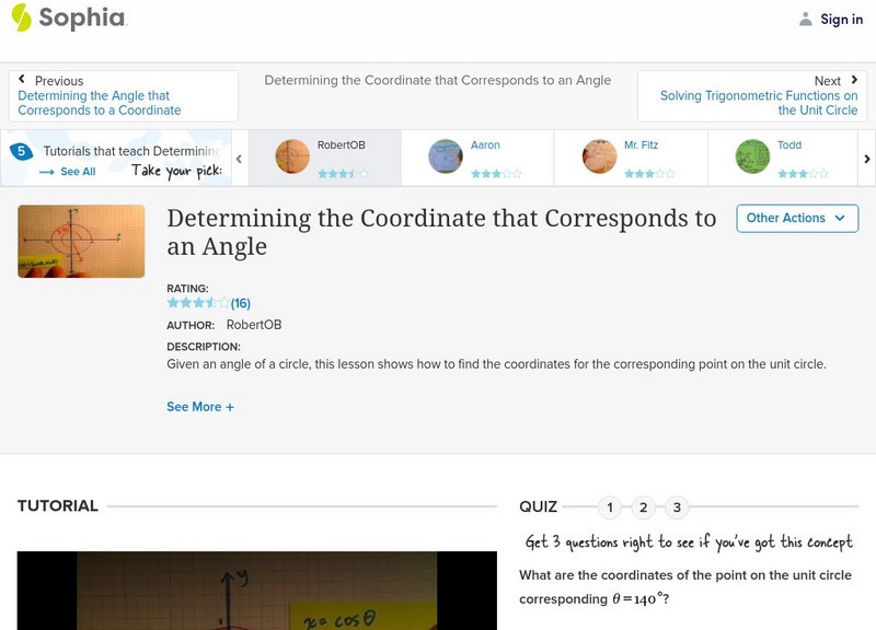 Sophia: Determining the Coordinate That Corresponds to an Angle Instructional Video