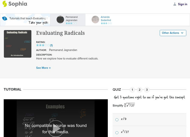 Sophia: Evaluating Radicals Instructional Video