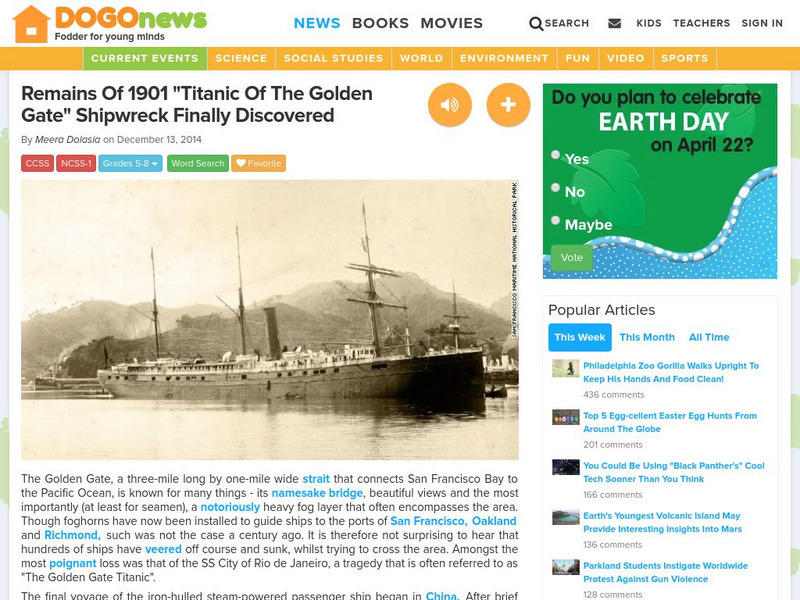 Dogo News: Remains of 1901 Shipwreck Discovered Article