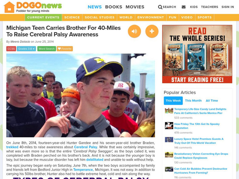 Dogo News: Week of 6 30 14: Teen Carries Brother for Cerebral Palsy Awareness Article Dogo News: Week of 6 30 14: Teen Carries Brother for Cerebral Palsy Awareness Article